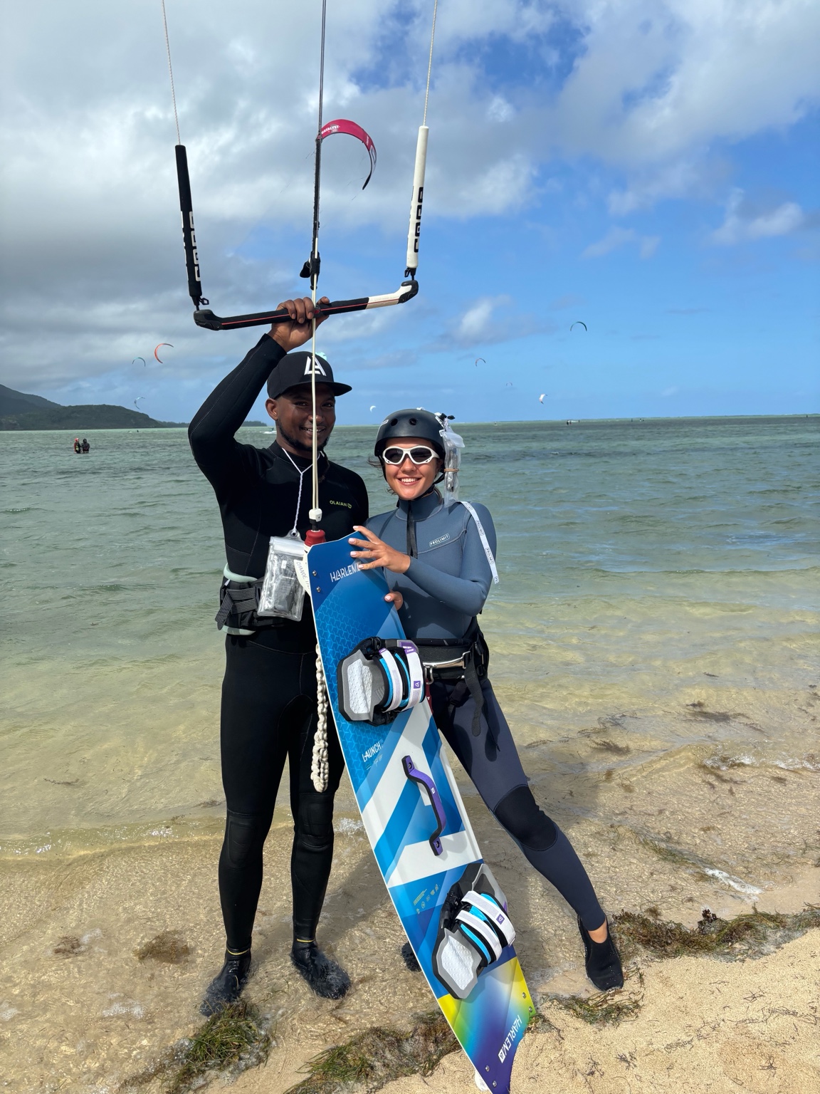 Kitesurfer jumping in Mauritius trade winds